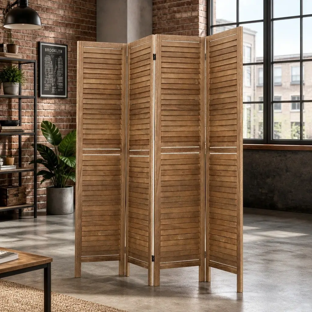4 Panel Room Divider Screen 160x170cm Wooden Folding Privacy Partition Home