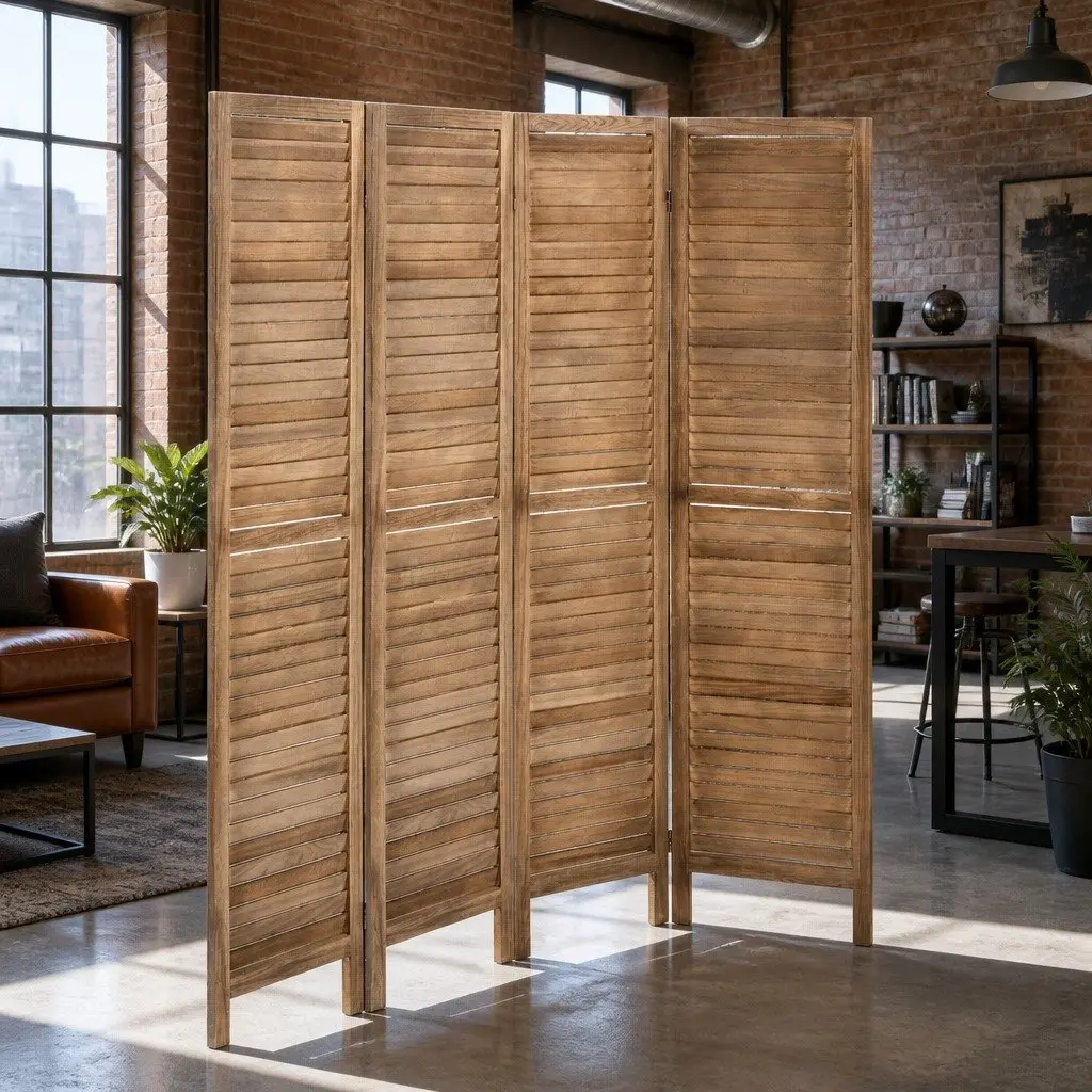 4 Panel Room Divider Screen 160x170cm Wooden Folding Privacy Partition Home