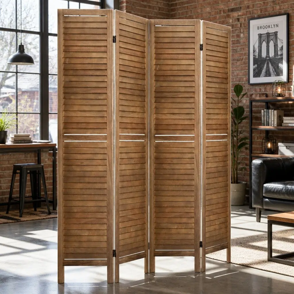 4 Panel Room Divider Screen 160x170cm Wooden Folding Privacy Partition Home