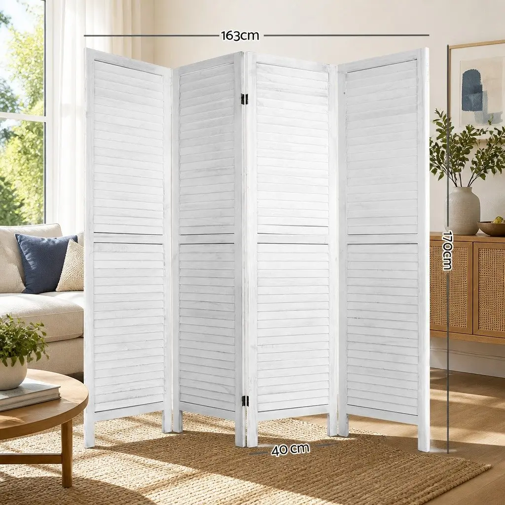 4 Panel Room Divider Screen 163x170cm Foldable Louver White Folding