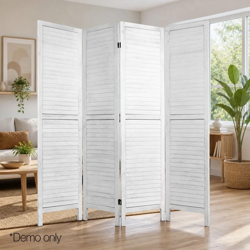4 Panel Room Divider Screen 163x170cm Foldable Louver White Folding