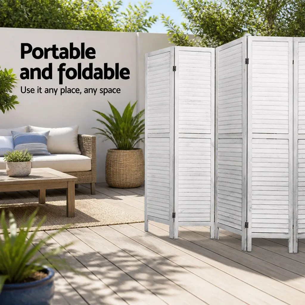 8 Panel Room Divider Screen 326x170cm Folding Privacy Partition White Wood
