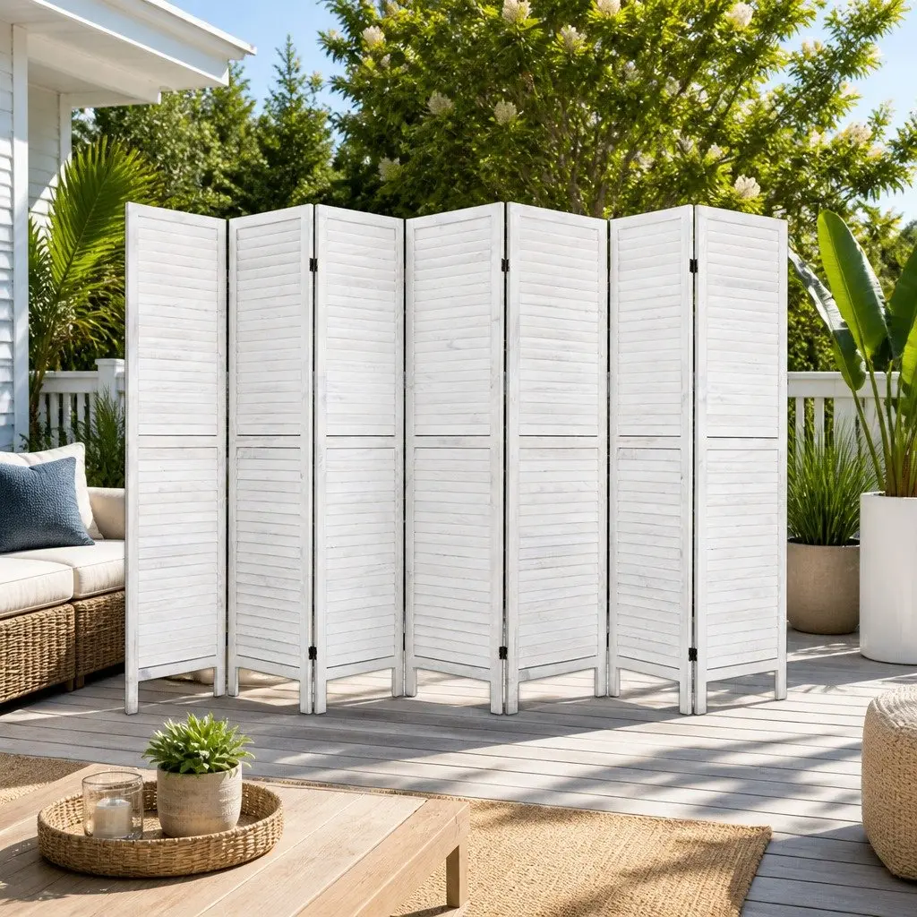 8 Panel Room Divider Screen 326x170cm Folding Privacy Partition White Wood