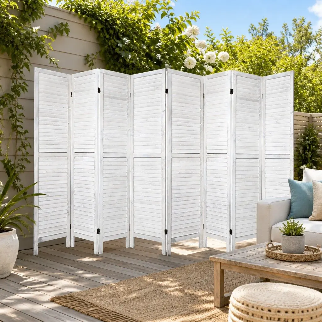 8 Panel Room Divider Screen 326x170cm Folding Privacy Partition White Wood
