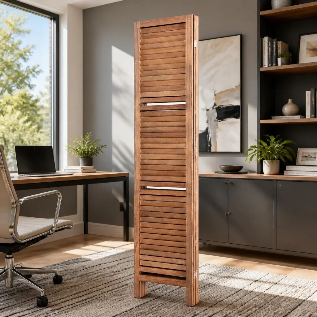 4 Panel Room Divider Screen 163x170cm Wooden Foldable Privacy Partition Shelf