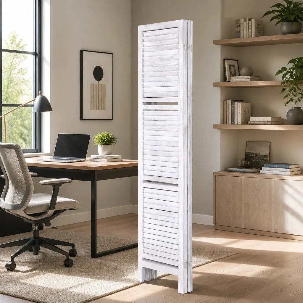4-Panel Room Divider 163x170cm with Shelves