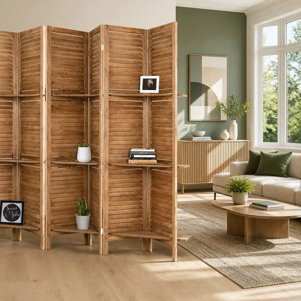 8 Panel Room Divider Screen Folding Privacy Partition 326x170cm Paulownia Wood