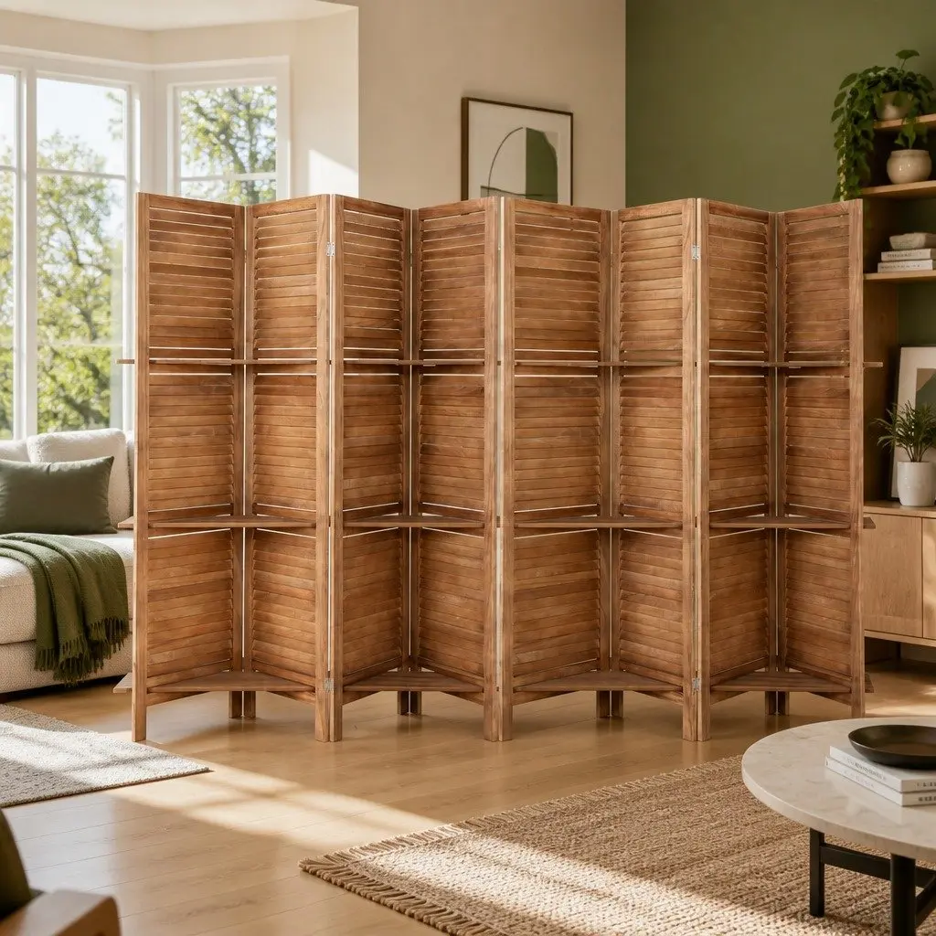 8 Panel Room Divider Screen Folding Privacy Partition 326x170cm Paulownia Wood