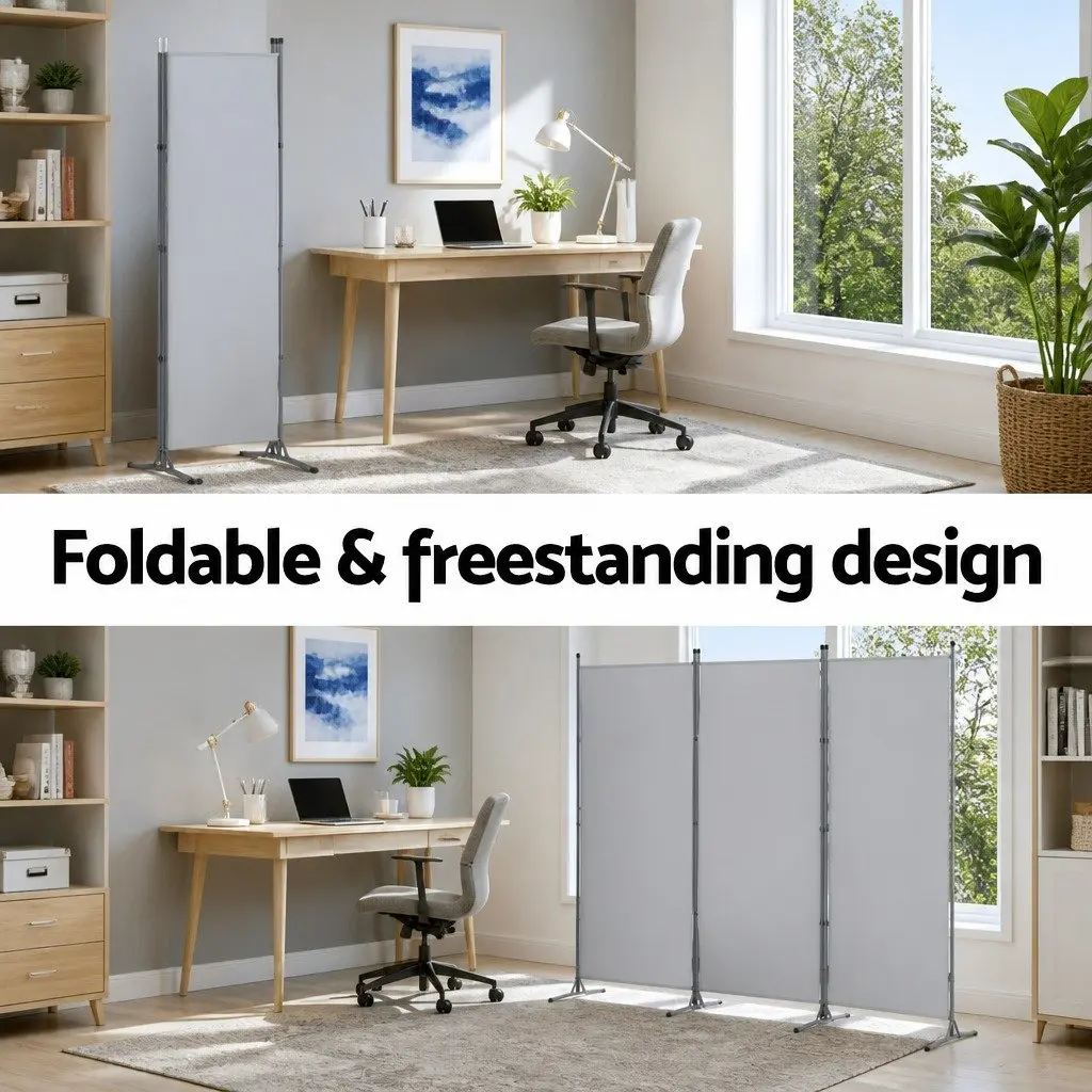 3 Panel Room Divider Folding Privacy Screen Fabric Grey 260x180cm