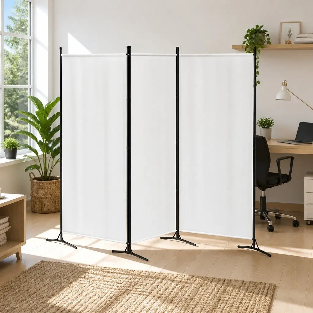 3 Panel Room Divider Screen 260x180cm Fabric Privacy Folding Portable White