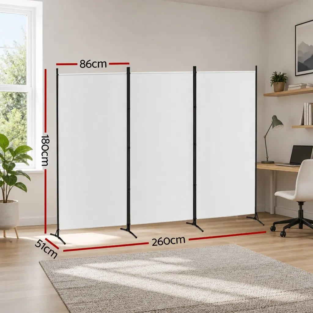 3 Panel Room Divider Screen 260x180cm Fabric Privacy Folding Portable White