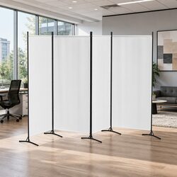 4 Panel Room Divider Screen 345x180cm Fabric White Foldable Portable Privacy