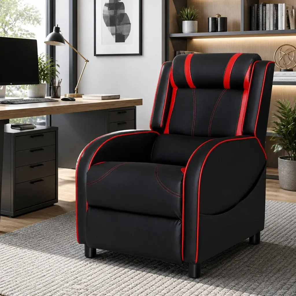 Gaming Recliner Chair PU Leather Adjustable Backrest Footrest Black
