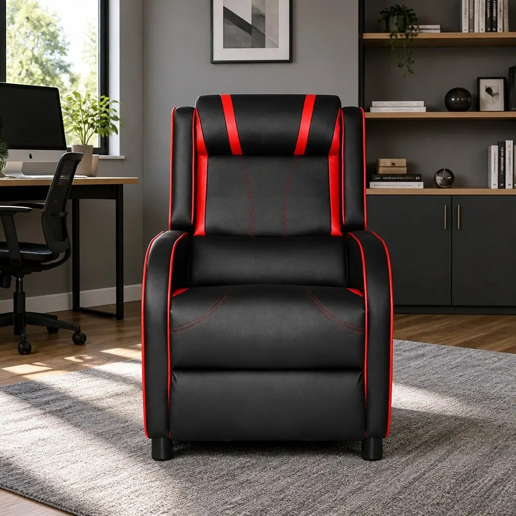 Gaming Recliner Chair PU Leather Adjustable Backrest Footrest Black