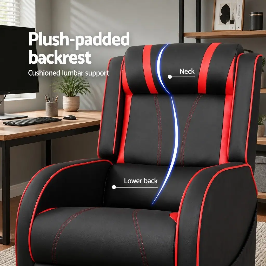 Gaming Recliner Chair PU Leather Adjustable Backrest Footrest Black