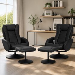 Recliner Chair Ottoman Heated Massage 5-Point Black Armchair Manual Recline