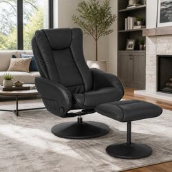 Recliner Chair Ottoman Heated Massage Black Manual Recline Footrest Lounge Seat