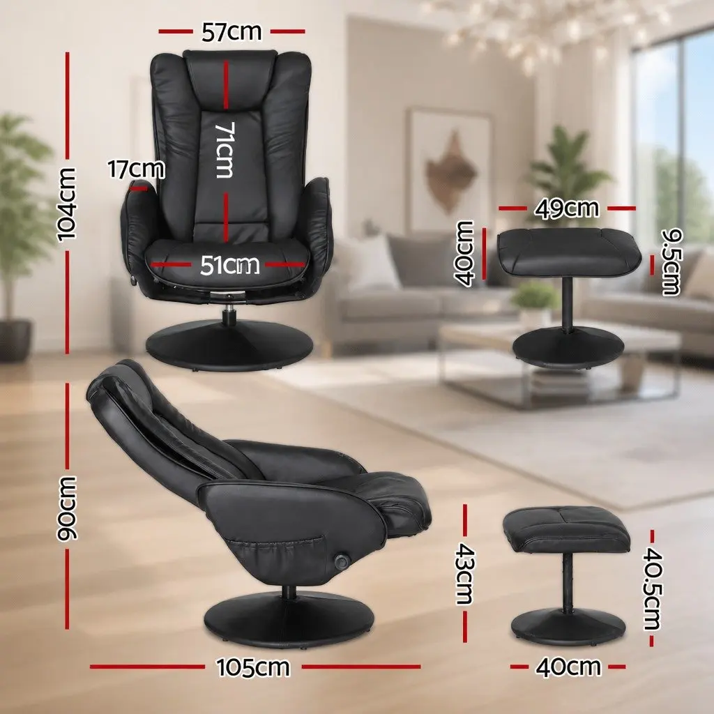 Recliner Chair Heated Massage Black Manual Recline 135 Degrees