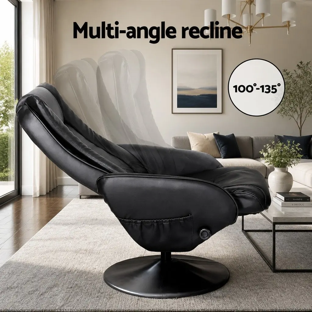 Recliner Chair Heated Massage Black Manual Recline 135 Degrees