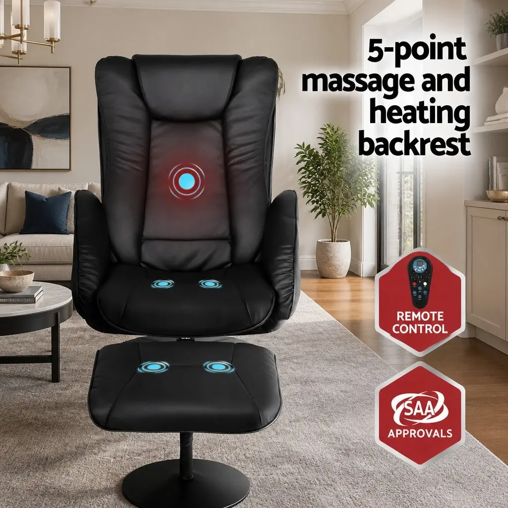 Recliner Chair Heated Massage Black Manual Recline 135 Degrees