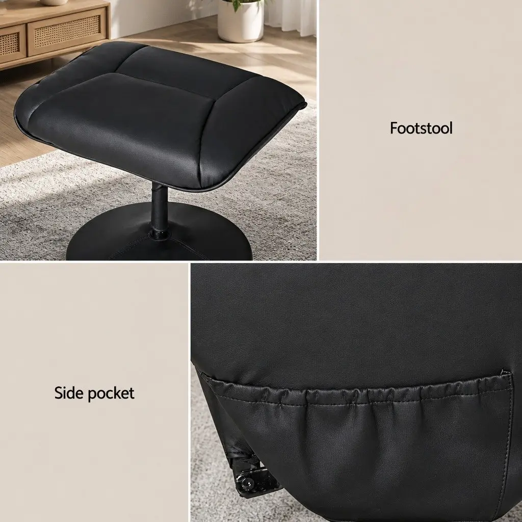 Recliner Chair Heated Massage Black Manual Recline 135 Degrees
