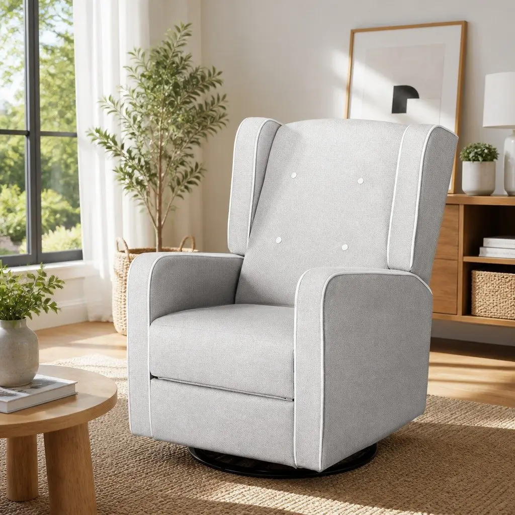 Armchair Recliner Grey Fabric 360 Swivel Remote Control with Footrest