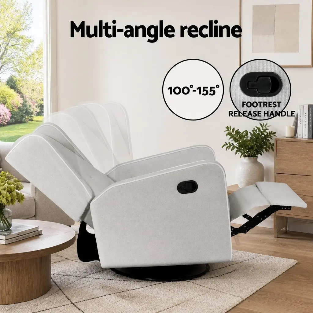 Armchair Recliner Grey Fabric 360 Swivel Remote Control with Footrest