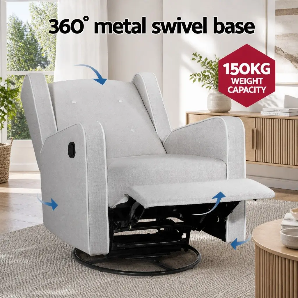 Armchair Recliner Grey Fabric 360 Swivel Remote Control with Footrest