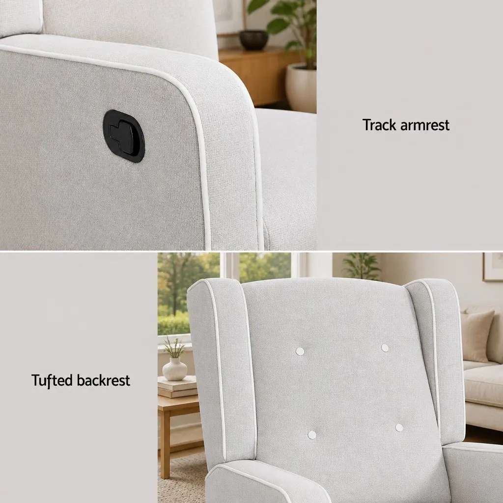 Armchair Recliner Grey Fabric 360 Swivel Remote Control with Footrest