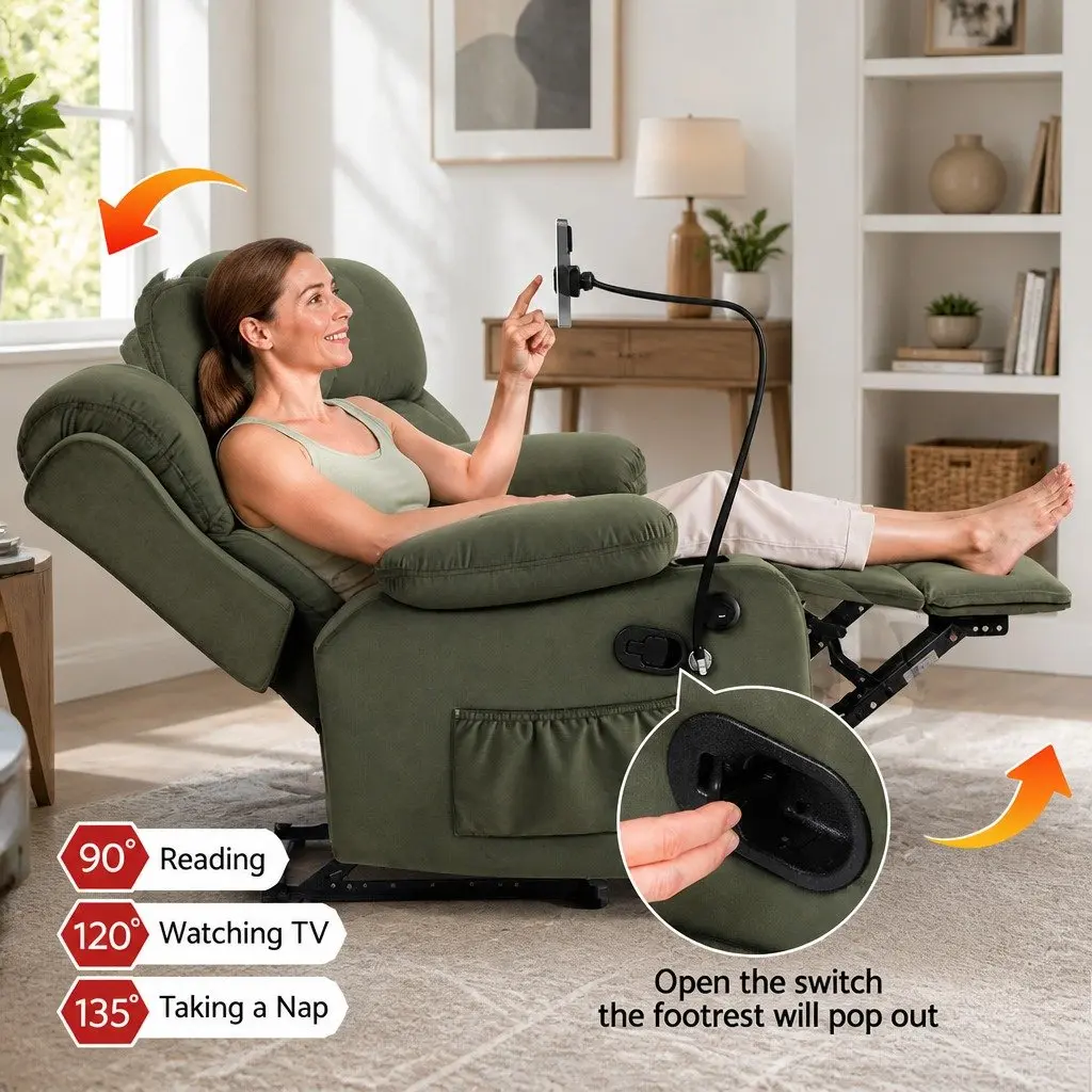 Heated Massage Recliner Chair Velvet Adjustable Green