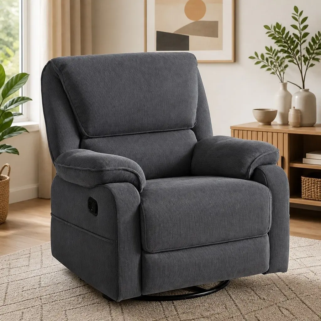 Rocking Recliner Chair 360 Swivel Massage Heated Armchair Grey Lounge Sofa