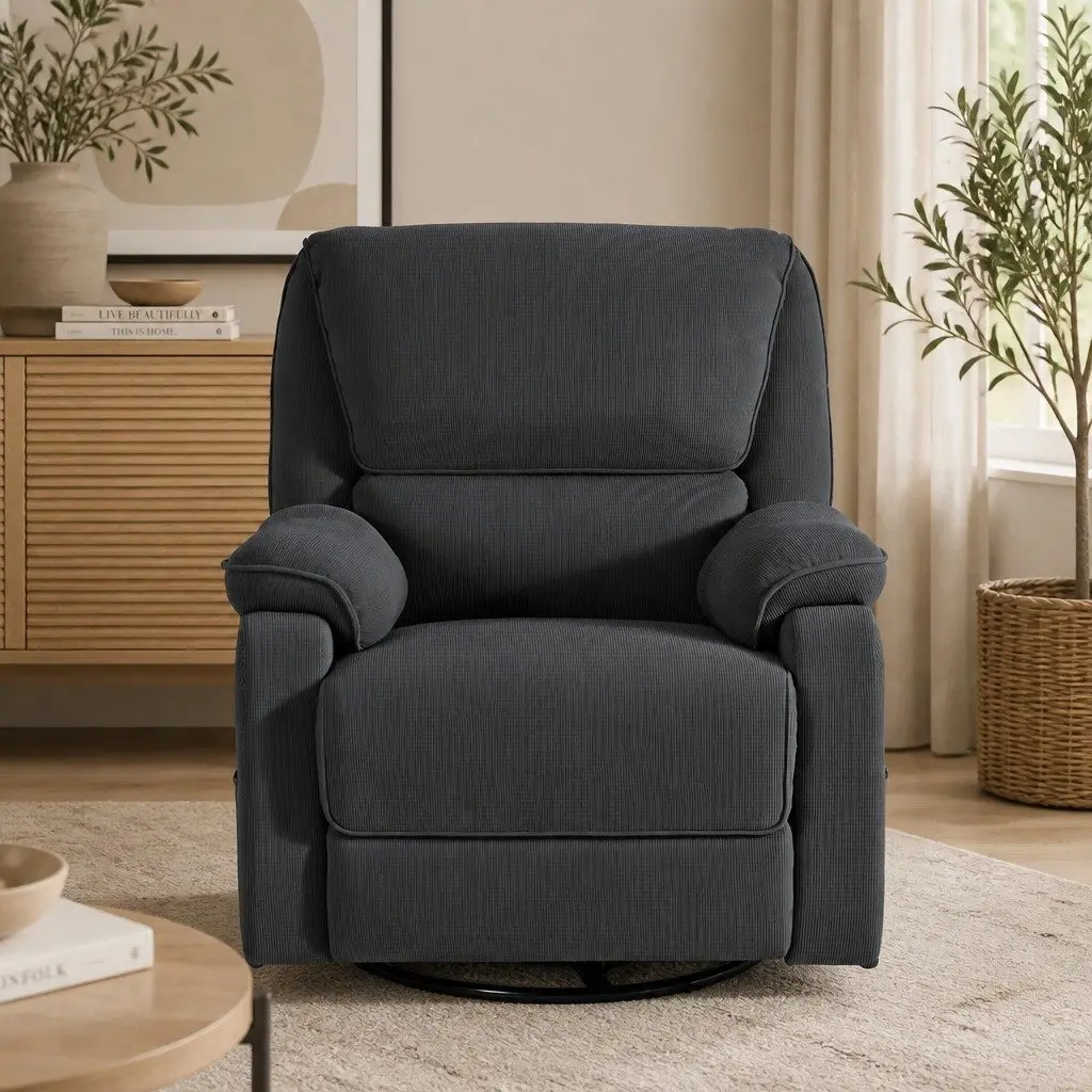 Rocking Recliner Chair 360 Swivel Massage Heated Armchair Grey Lounge Sofa