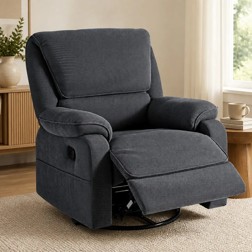 Rocking Recliner Chair 360 Swivel Massage Heated Armchair Grey Lounge Sofa