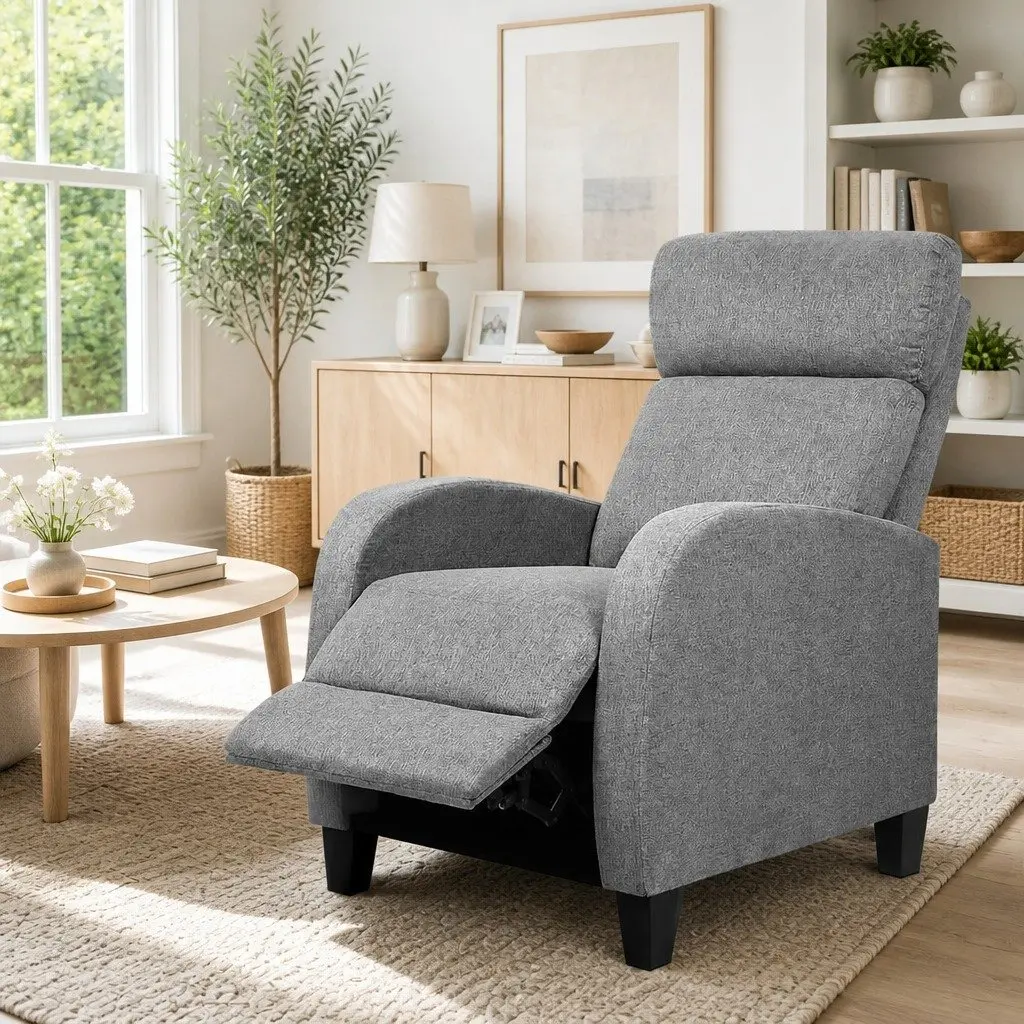 Reclining Armchair Grey Fabric Adjustable Lounge Chair Reading Relaxing