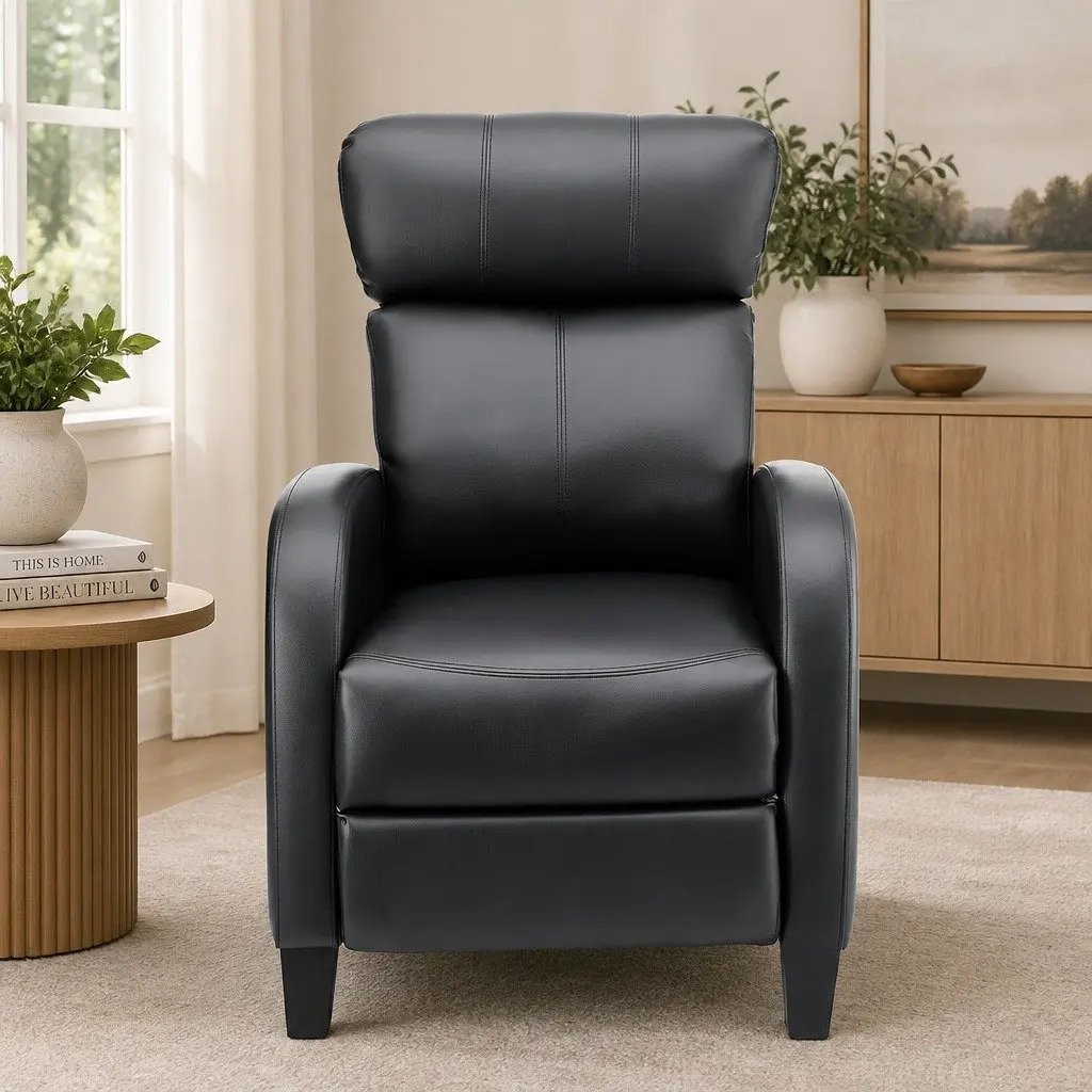 Massage Recliner Chair Small Sofa Armchair Black PU Leather Lounge Seat Adult