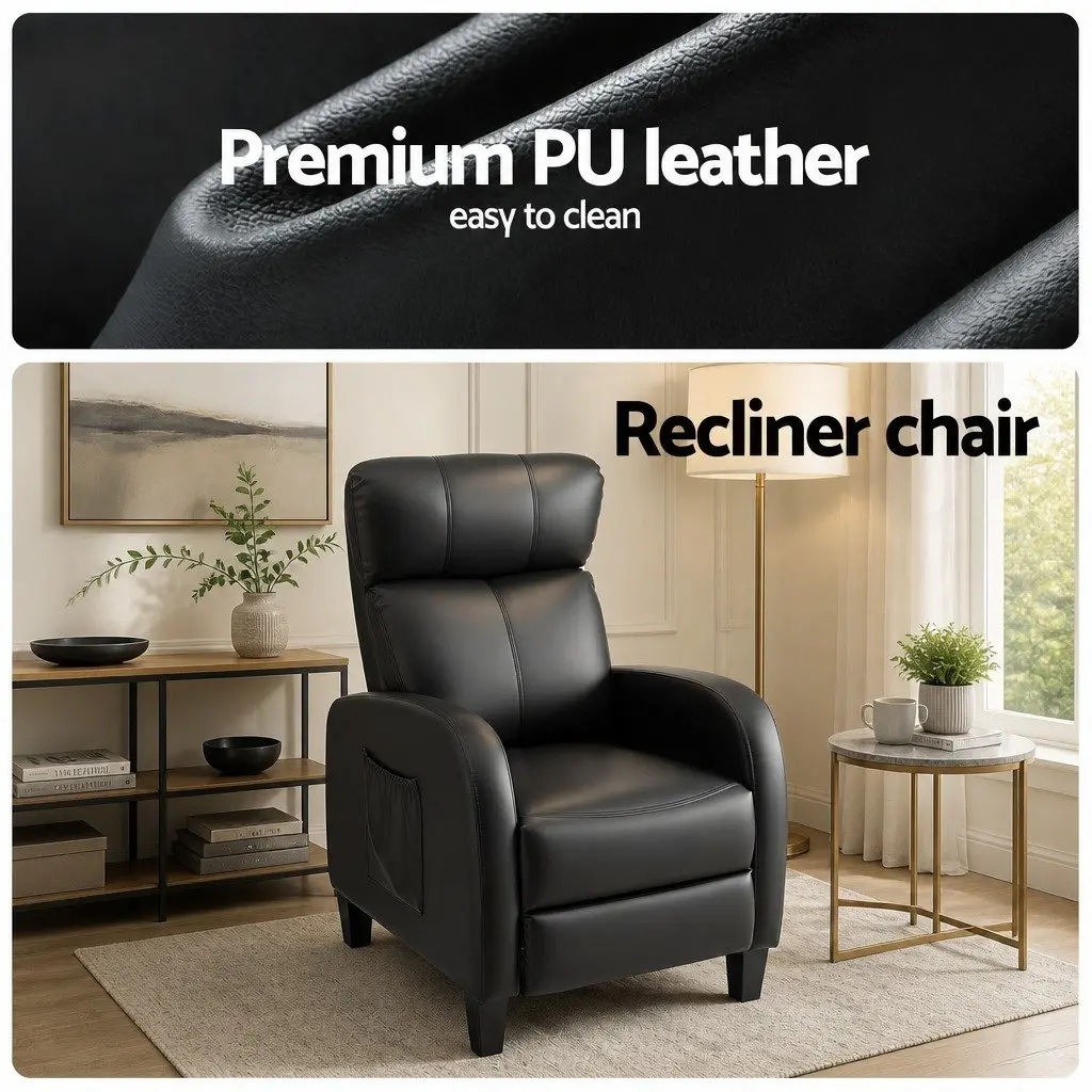 Massage Recliner Chair Small Sofa Armchair Black PU Leather Lounge Seat Adult