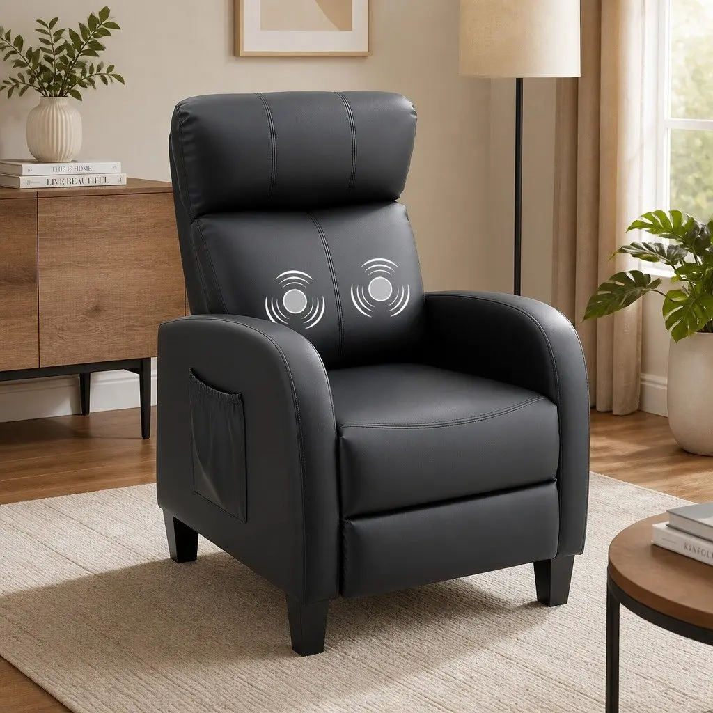 Massage Recliner Chair Small Sofa Armchair Black PU Leather Lounge Seat Adult