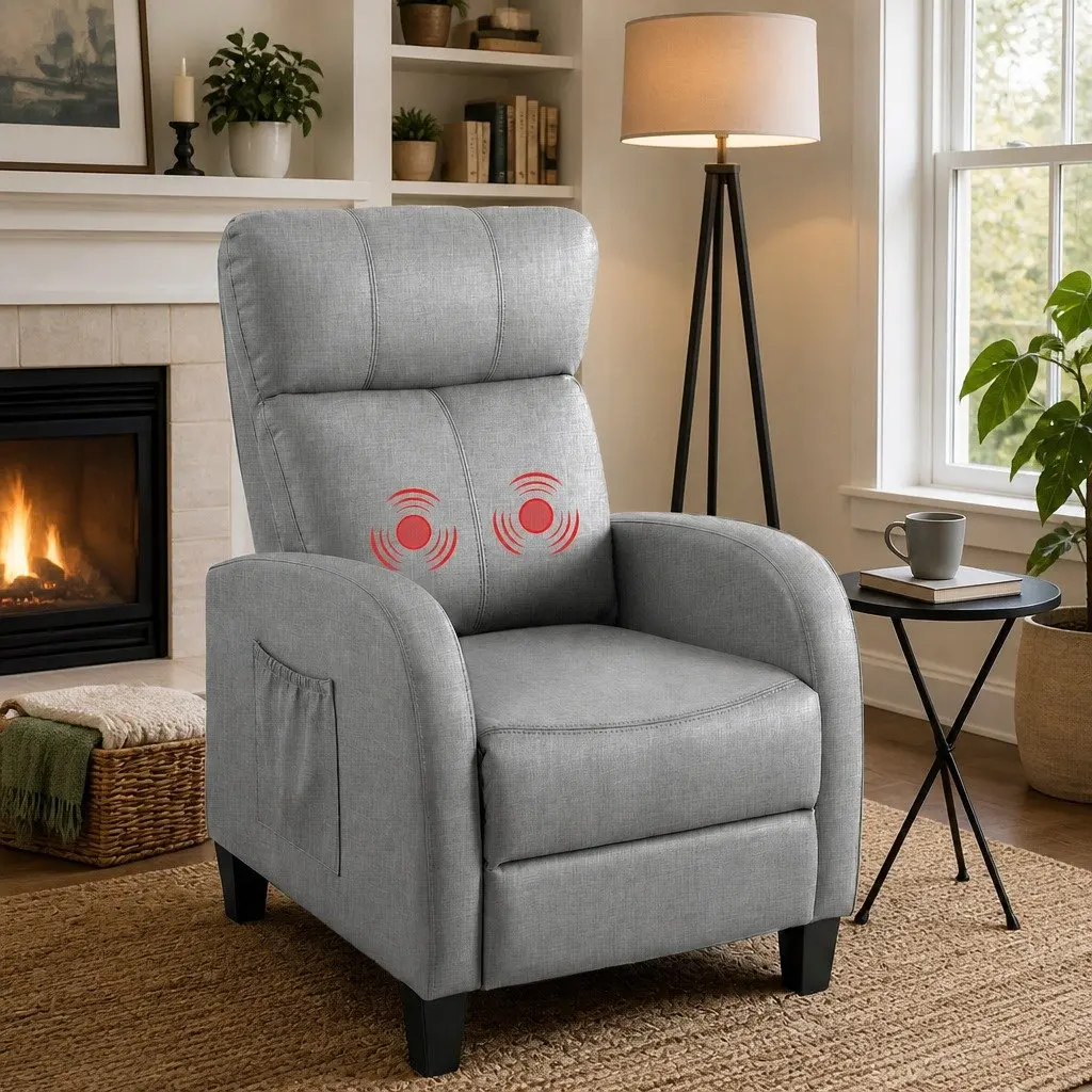 Massage Recliner Chair Grey Fabric Armchair Lounge Sofa Adjustable Recline