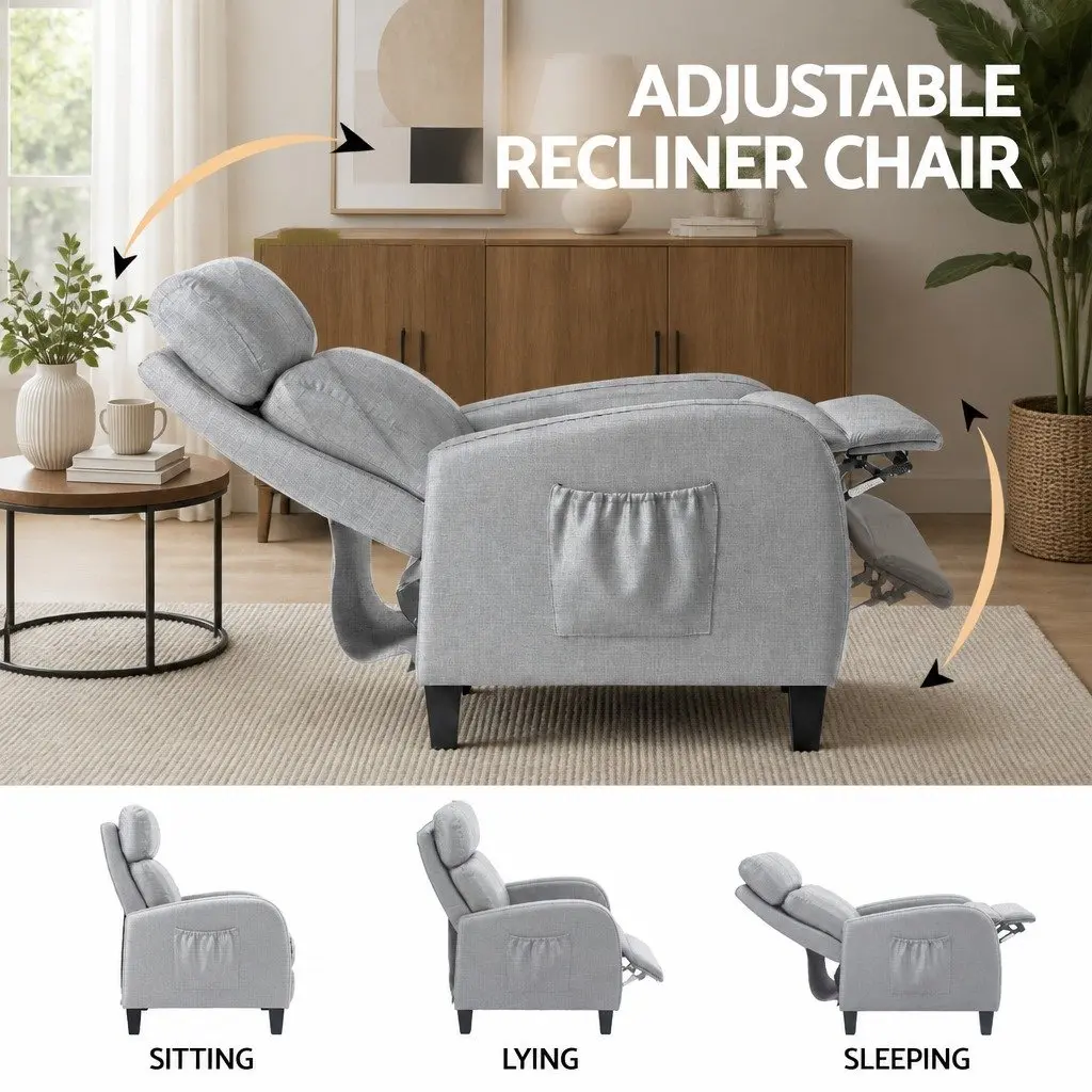 Massage Recliner Chair Grey Fabric Armchair Lounge Sofa Adjustable Recline