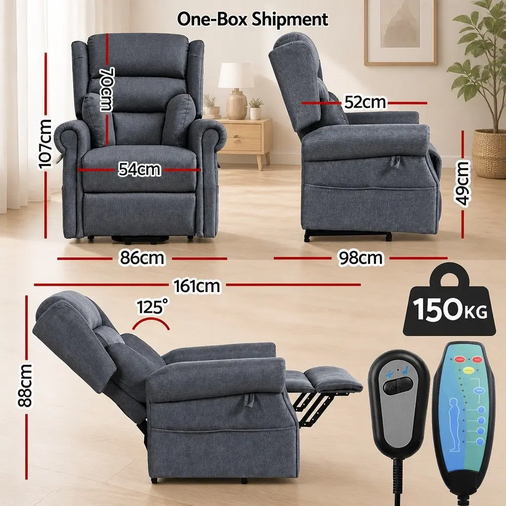Electric Power Lift Recliner Chair Heated Massage Grey 130 Degrees