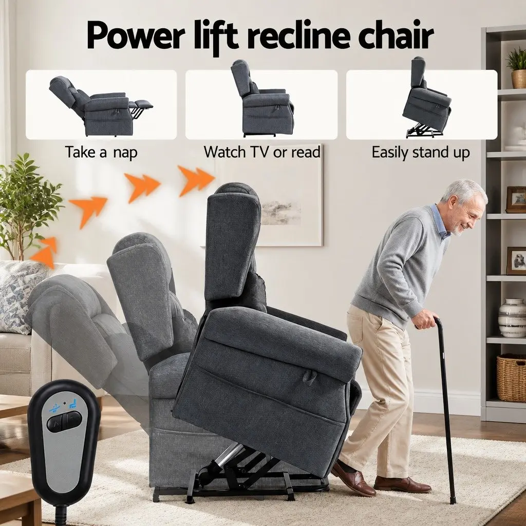 Electric Power Lift Recliner Chair Heated Massage Grey 130 Degrees