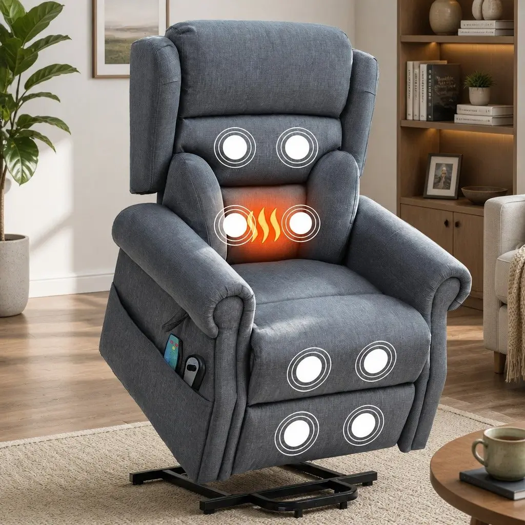 Electric Power Lift Recliner Chair Heated Massage Grey 130 Degrees