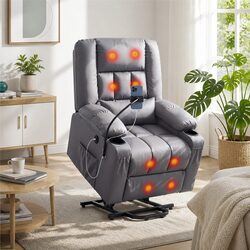Power Lift Recliner Chair with Massage Heat USB Grey Electric Armchair Living