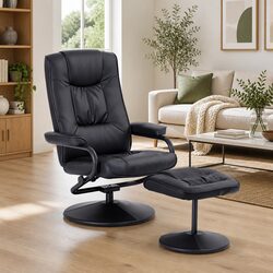 Recliner Chair with Ottoman 360-Degree Swivel Lounge Armchair Black PU Leather