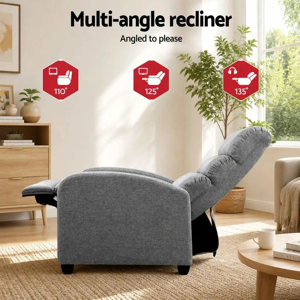 Recliner Armchair Grey Fabric Adjustable Backrest Footrest Lounge Chair