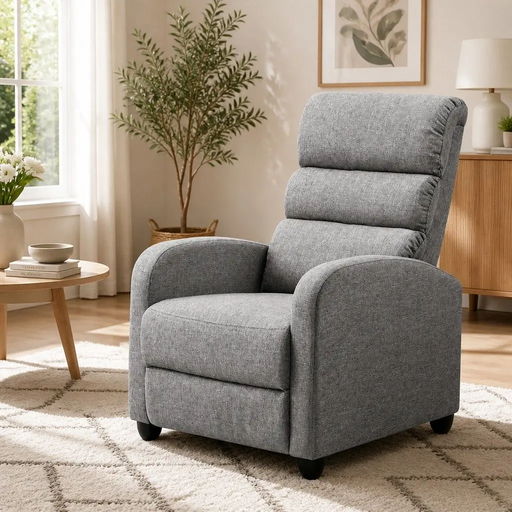 Recliner Armchair Grey Fabric Adjustable Backrest Footrest Lounge Chair