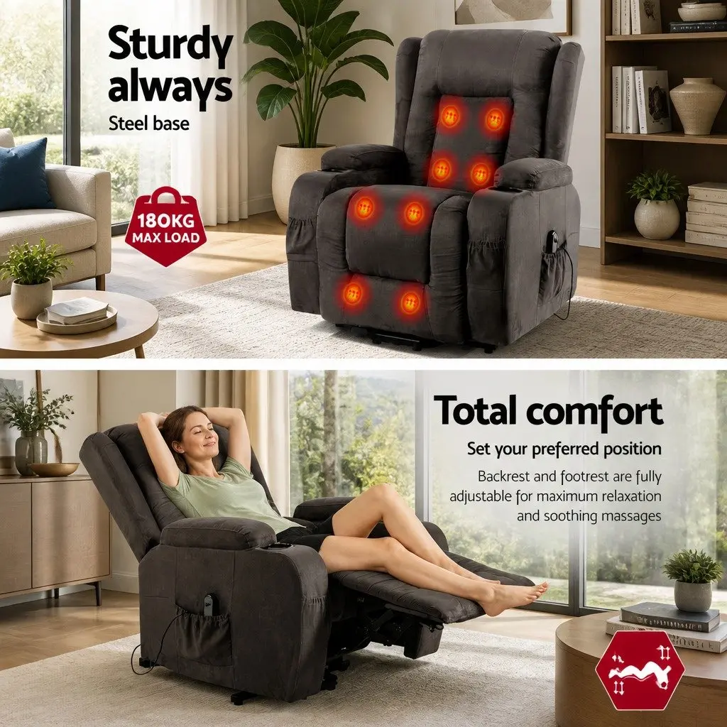 Massage Recliner Chair Heated 8-Point Adjustable Backrest Footrest