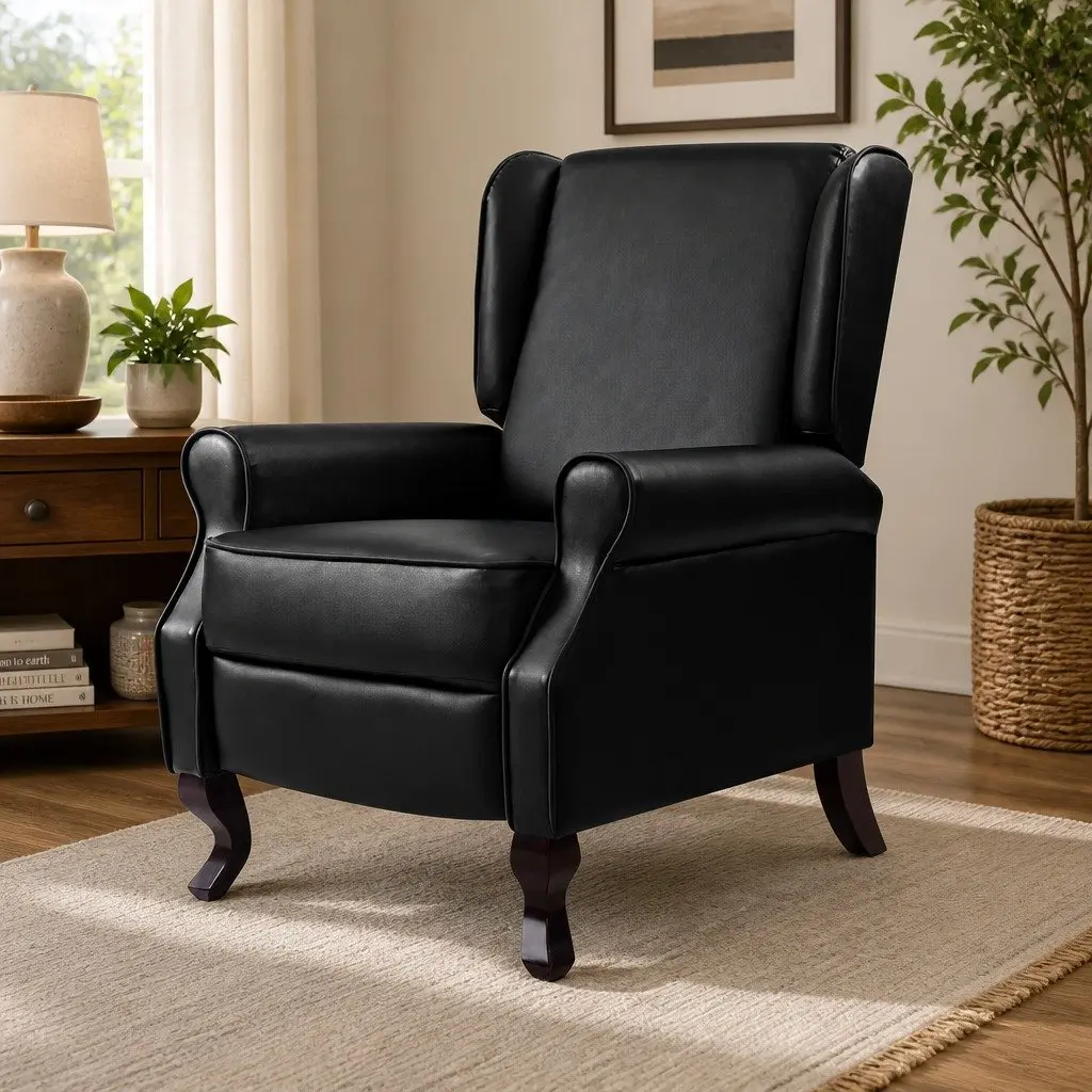 Recliner Armchair Black Faux Leather Adjustable Backrest Footrest Lounge Chair