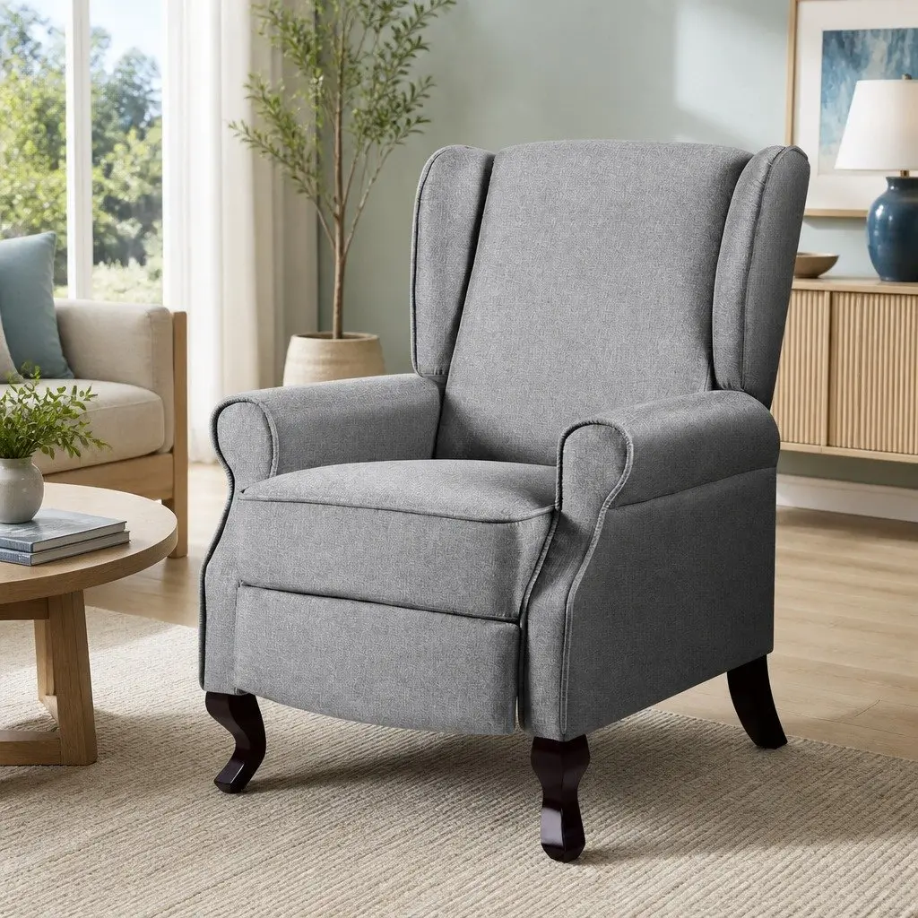 Recliner Armchair Grey Faux Linen Fabric Adjustable Backrest Footrest 64.5cm W x 72cm D x 99cm H