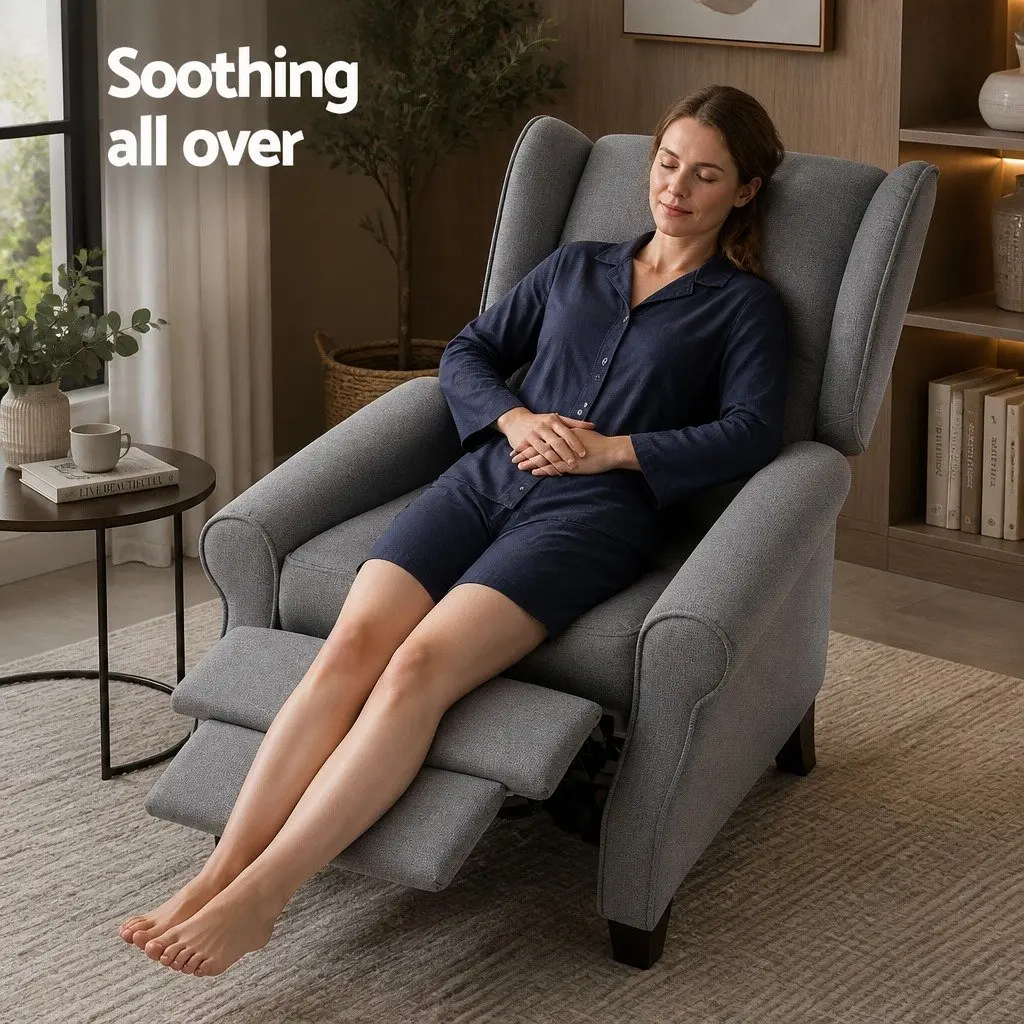 Recliner Armchair Grey Faux Linen Fabric Adjustable Backrest Footrest 64.5cm W x 72cm D x 99cm H